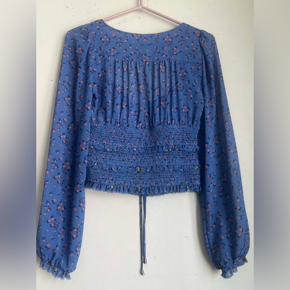 Free People Indigo Floral Blouse - Picture 3 of 4